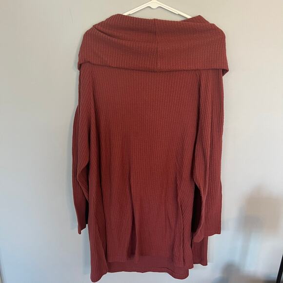 Emerald Waffle Knit Cowl Neck Top Women's Plus Size 3X Long Sleeves - Picture 2 of 7